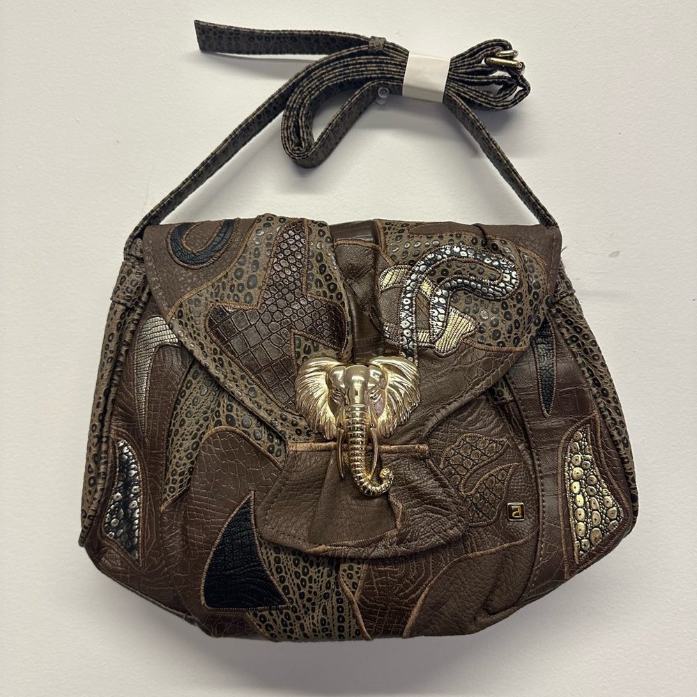 Vintage NAS Alentino 1980’s Purse NWT Chic Brown Hobo Bag with Elephant Accent